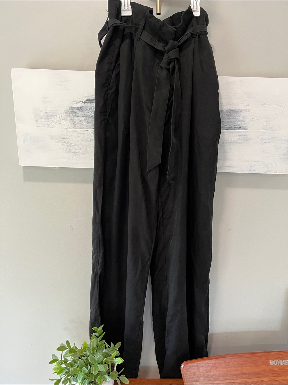 H&M Black Paperbag Waist Tie Trousers
